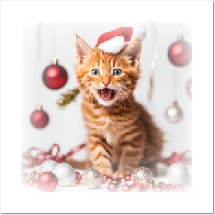 Christmas kitten Posters and Art